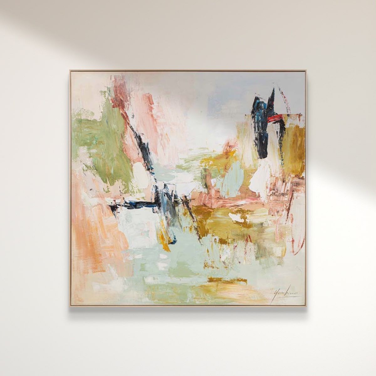 Bloom In Sage hand painted abstract oil painting with colourful brush strokes.