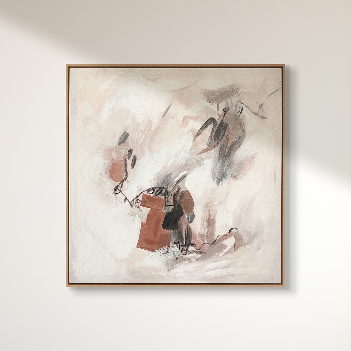 Abstract textured wall art affordable oil painting brown square on wooden frame