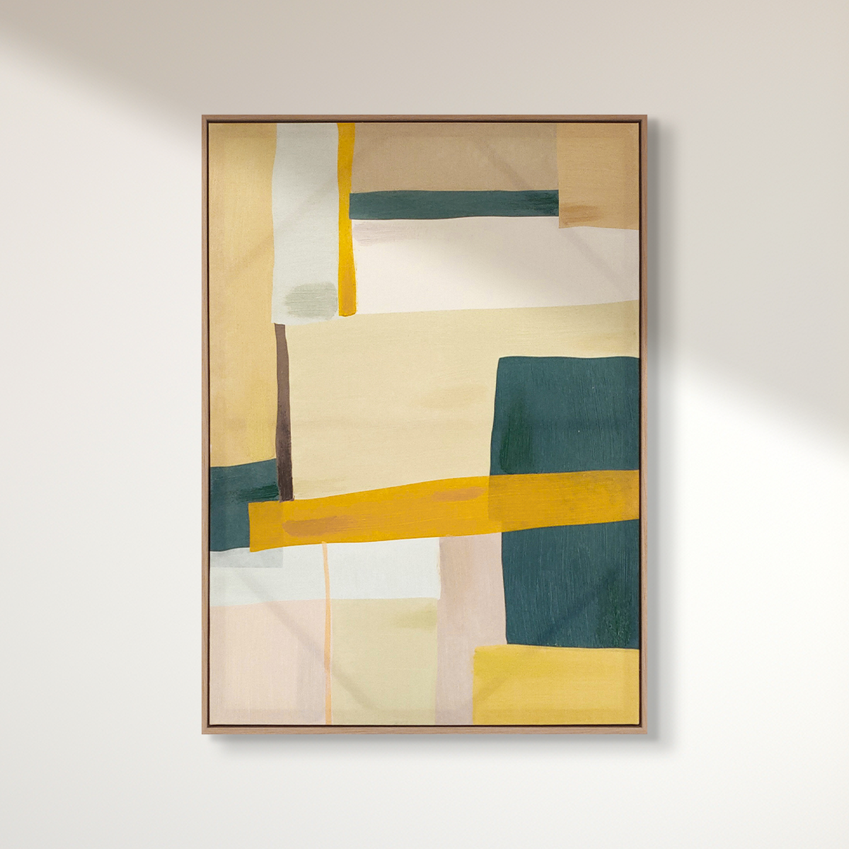 Abstract textured wall art affordable oil painting colourful green and yellow portrait on wooden frame