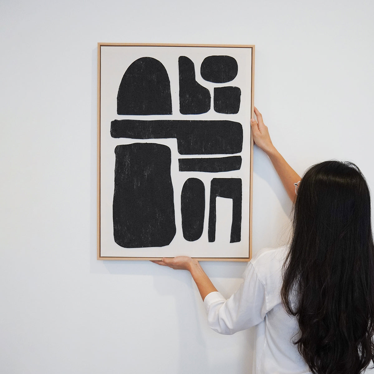 woman hanging Abstract textured wall art affordable oil painting white and black portrait