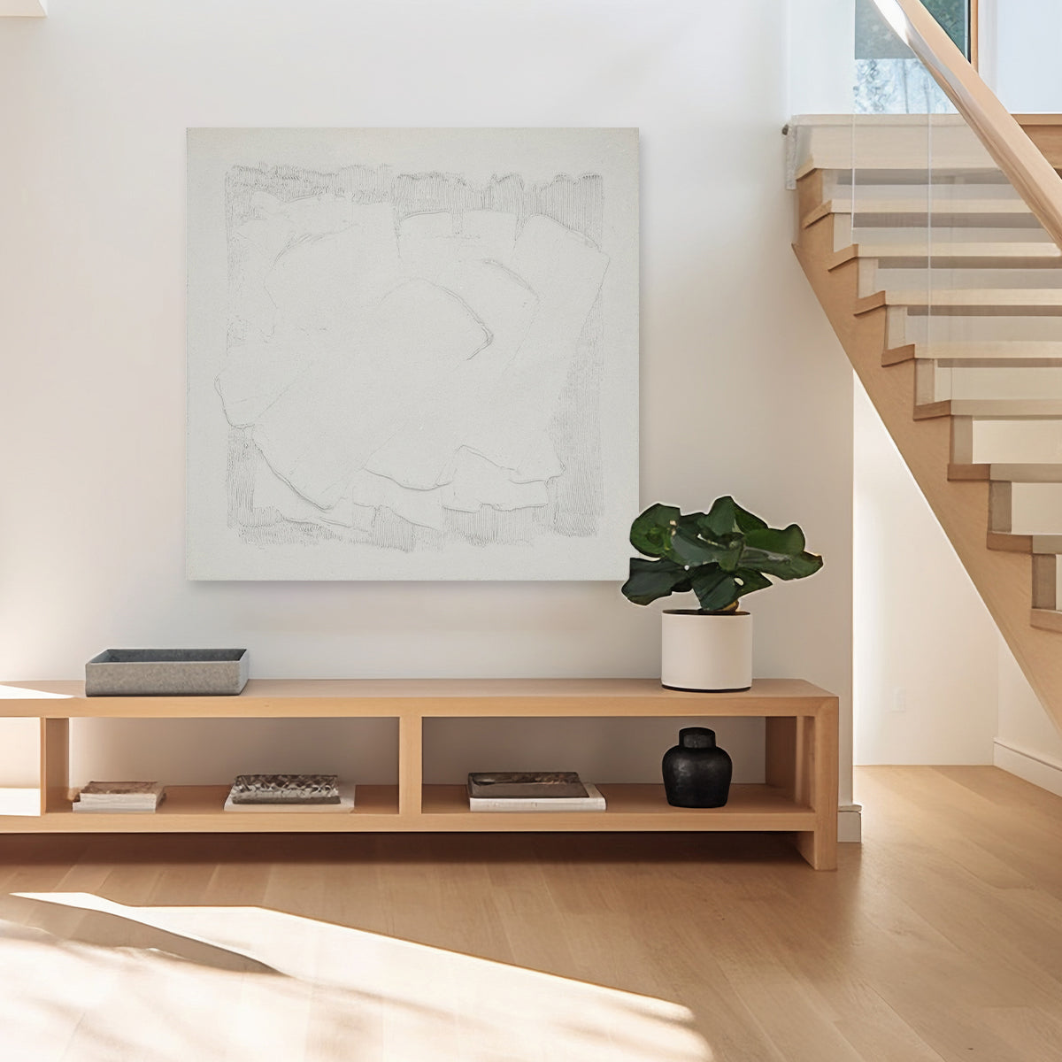 Abstract textured wall art affordable oil painting unframed white concrete square large in living room