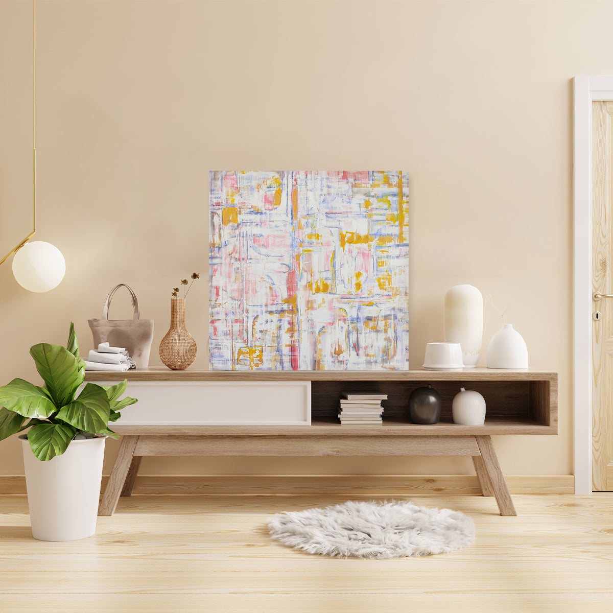 Abstract textured wall art affordable oil painting unframed colourful square in living room