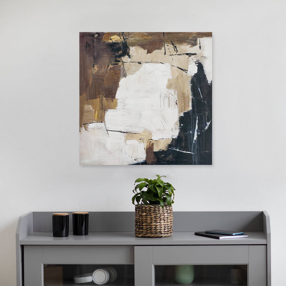 Abstract textured wall art affordable oil painting unframed brown square in entryway