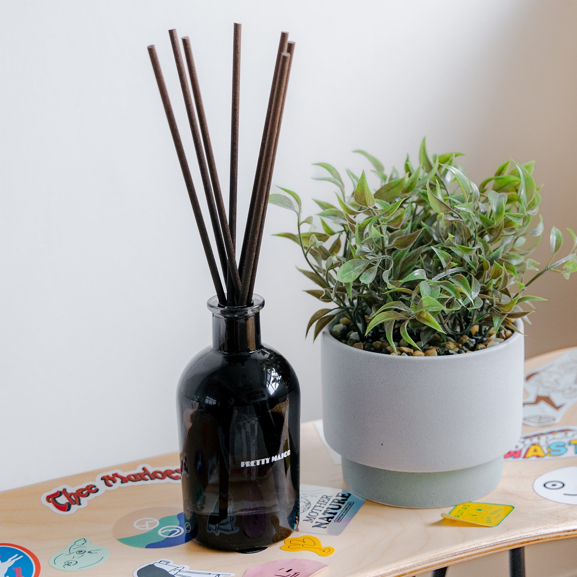 reed diffuser on table