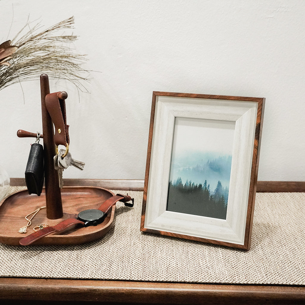 Teak wood and stone white picture frame 4r photo size