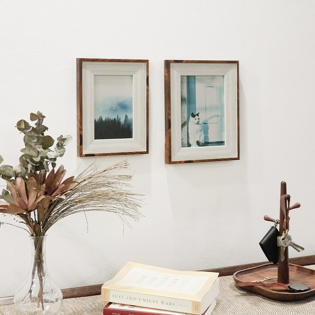 Teak wood and stone white picture frame 4r and 5r photo size