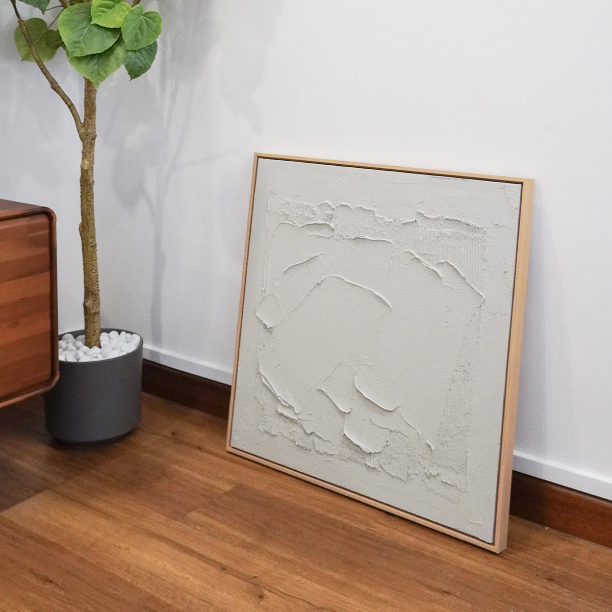 Abstract textured wall art affordable oil painting framed white concrete square in living room