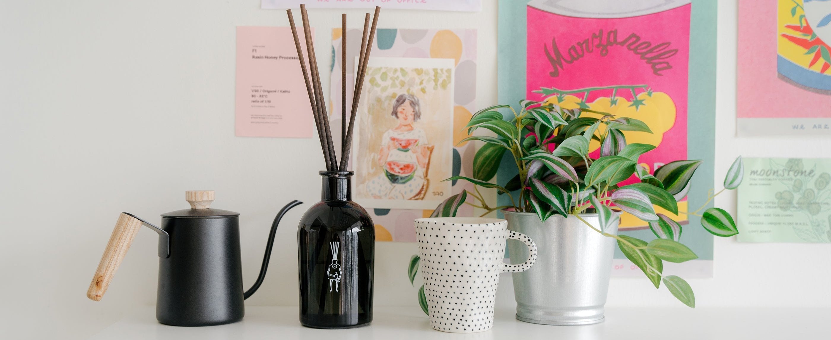 reed diffuser on the dining room shelf