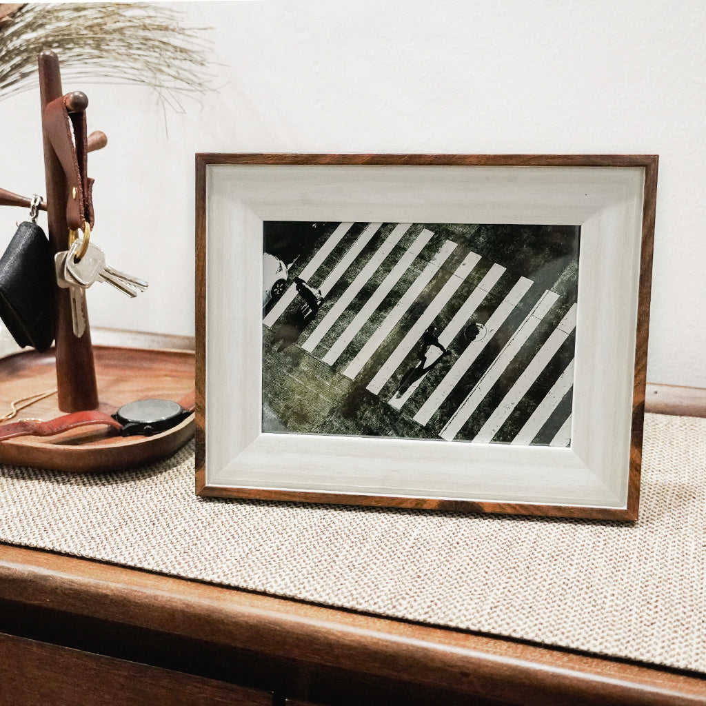 Teak wood and stone white picture frame 5r photo size